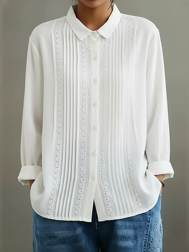 Women's Casual Shirt Button Up Shirt Blouse Ruched Solid
