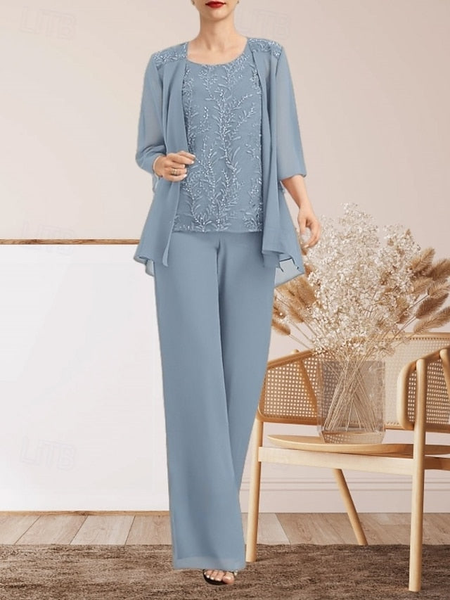 Dress Mother Piece 3 Pantsuit of Bride Elegant Guest Wedding the
