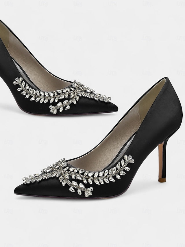 – Satin Women's Stiletto Heels Rhinestone-Embellished