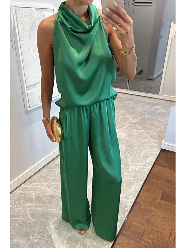 Women's Pants Sets Bolero Top Sleeveless Halter Neck Solid
