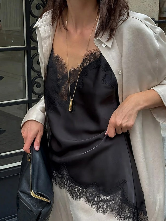 Women's Blouse Camisole Tank Top Sleeveless Shirt Lace Trim