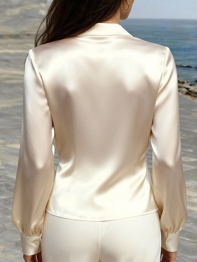 Women's Shirt Blouse Tie Front Plain Stylish Modern Casual