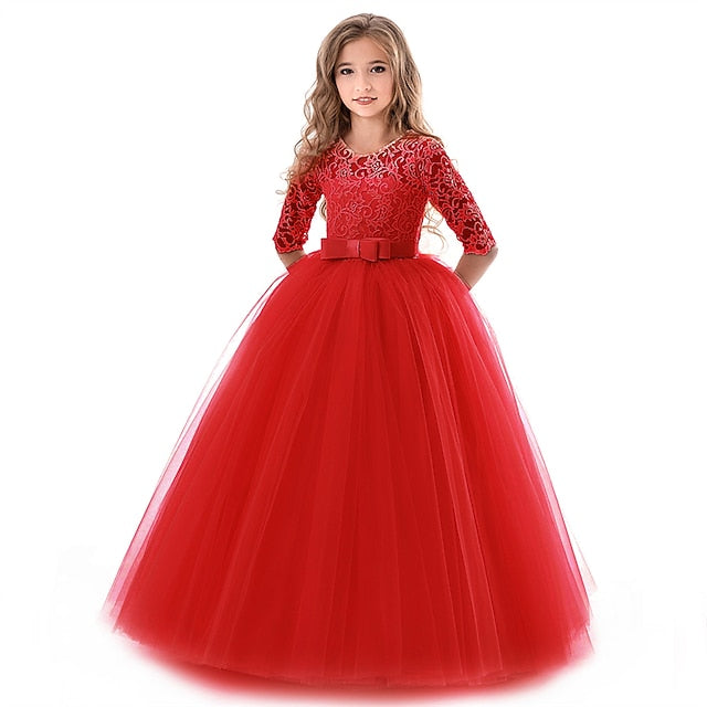 Girl Flower Dress Kids Colored Girls' Solid Wedding
