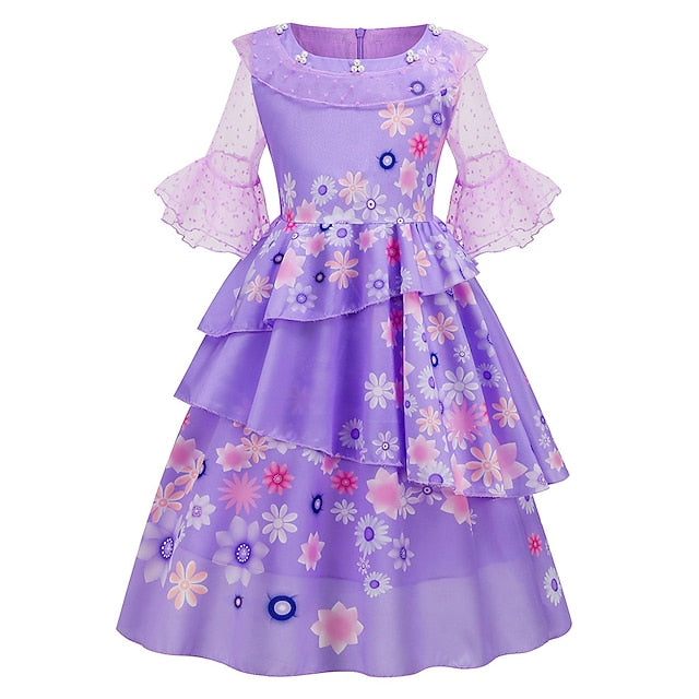 Princess Encanto Isabela Flower Madrigal Dress Girl Fairytale