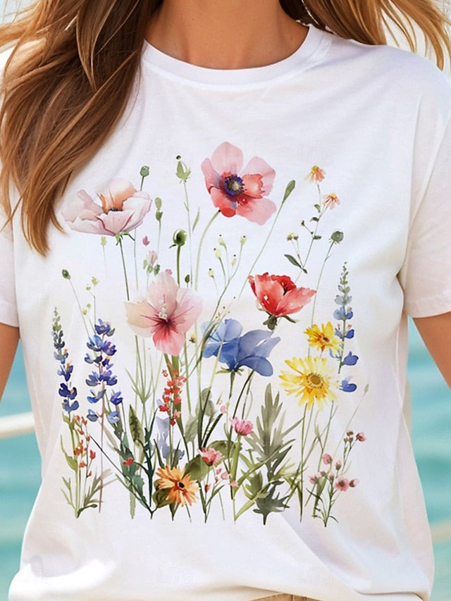 Women's T Shirt Cotton Shirt Print Floral Graphic Casual