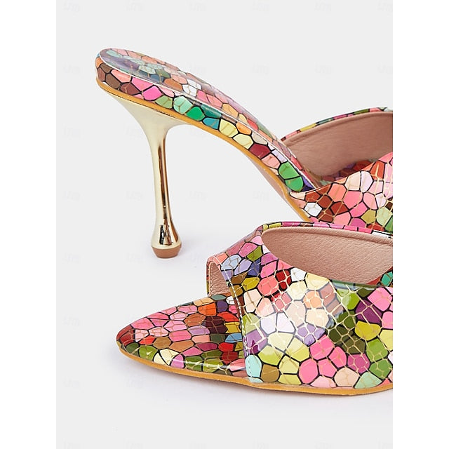Heels Colorful Print Women for – Multicolor Mosaic Mules High