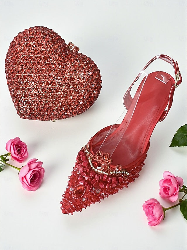 Green Women's Clutch Set Shoes Rhinestone Heel and - Bag