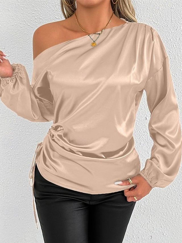 Women's Shirt Elegant Dressy Satin Top Asymmetric Solid