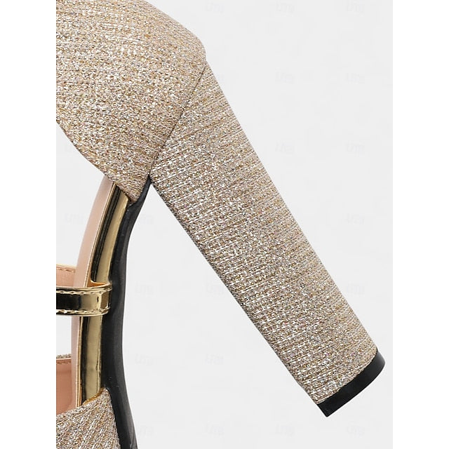 with Heel Platform Ankle High Glitter Strap Sandals Women's