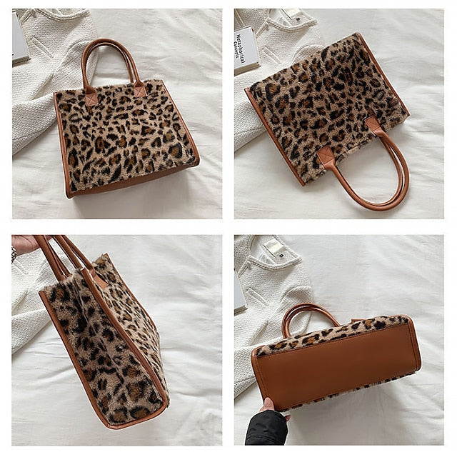Tote Bag mit Kunstleder Leopardenmuster Braun Damen Fell