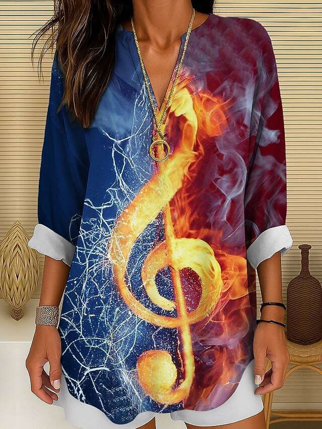 Music Festival Women's Blouse Long Sleeve Tunic Ombre