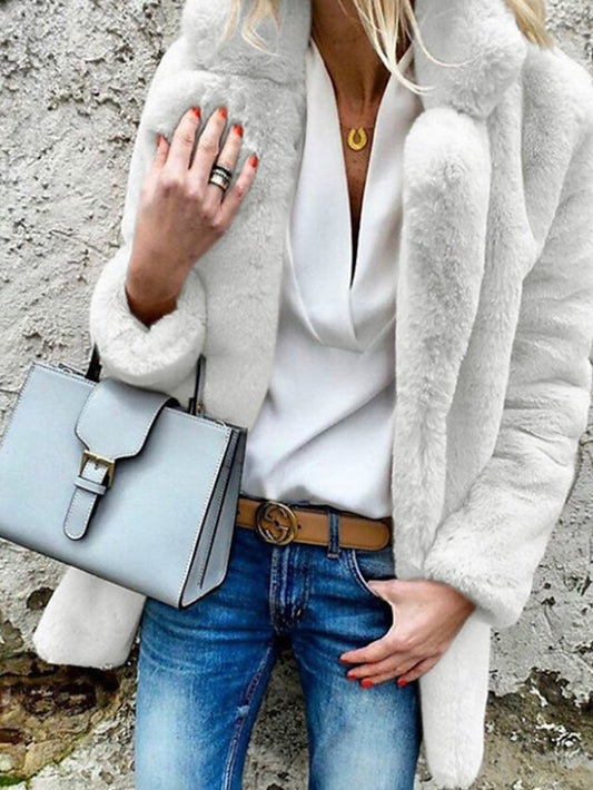 Comfortable Casual Plain Coat Going Warm Women's Fur Collar