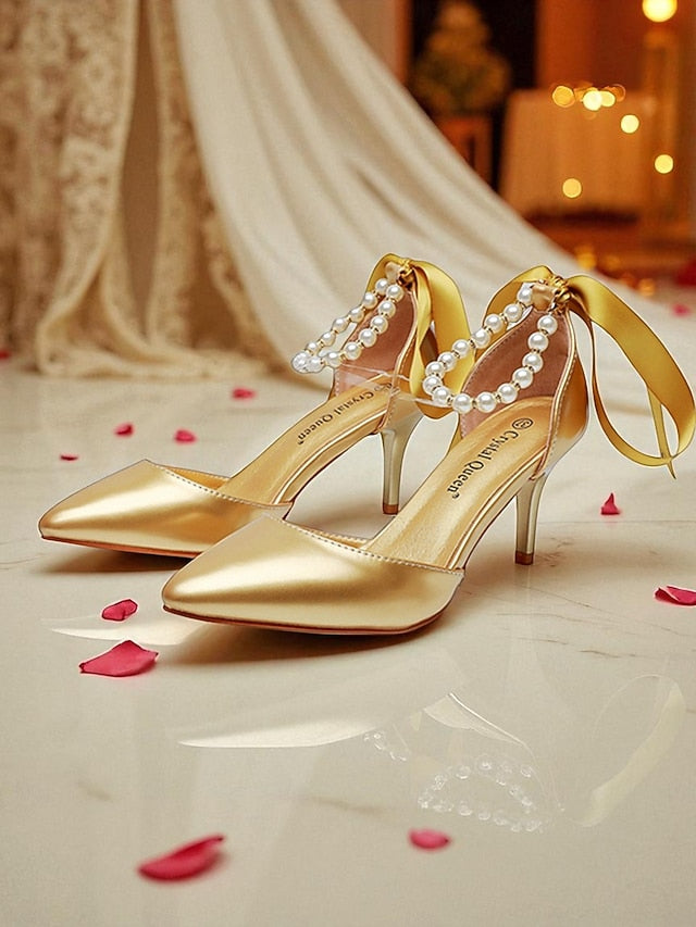Kitten Pumps with Strap Women's - Pearl Ankle Bow Heel Blue