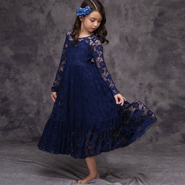 Colored Girl Kids Solid Dress Girls' Flower Long