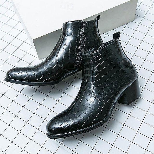 Pattern Brown Boots Crocodile Men's - Ankle Faux Leather