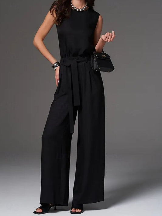 Women's Pants Sets Bolero Top Sleeveless Round Neck Plain