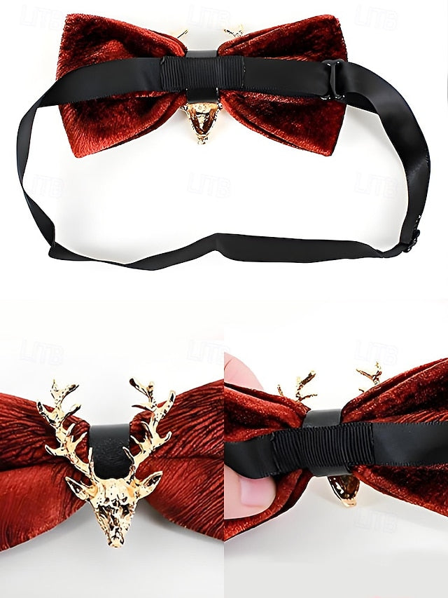 Men's Tie Bow Gold Deer Head with Pin Velvet