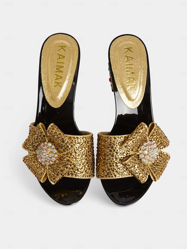 Heel High Sparkling Rhinestone Bow with Matching Sandals Clutch