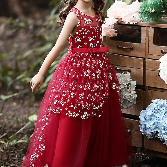 Cosplay Kids Girls' Party Solid Dress Color