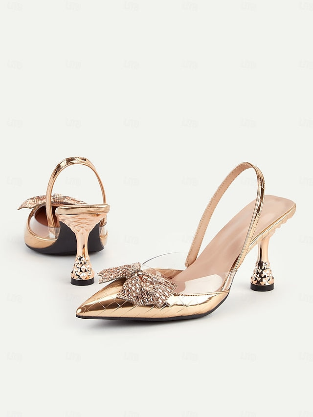 Detail Gold Heels Quilted with - Women's Slingback Bow