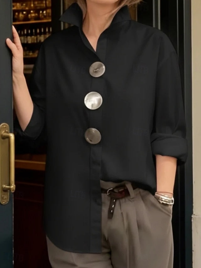 Women's Blouse Buttons Solid Color Elegant Stylish Casual