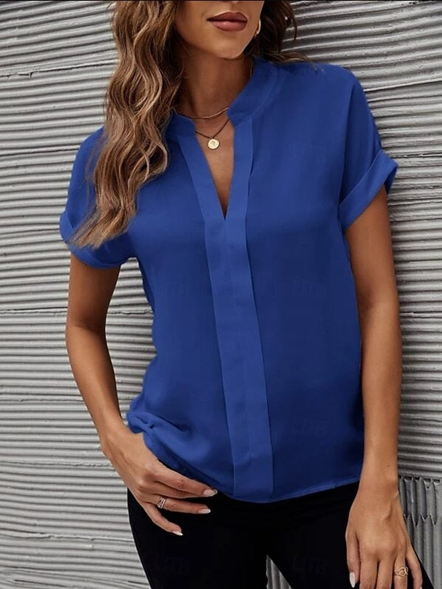 Women's Shirt Blouse Solid Color Stylish Casual Short