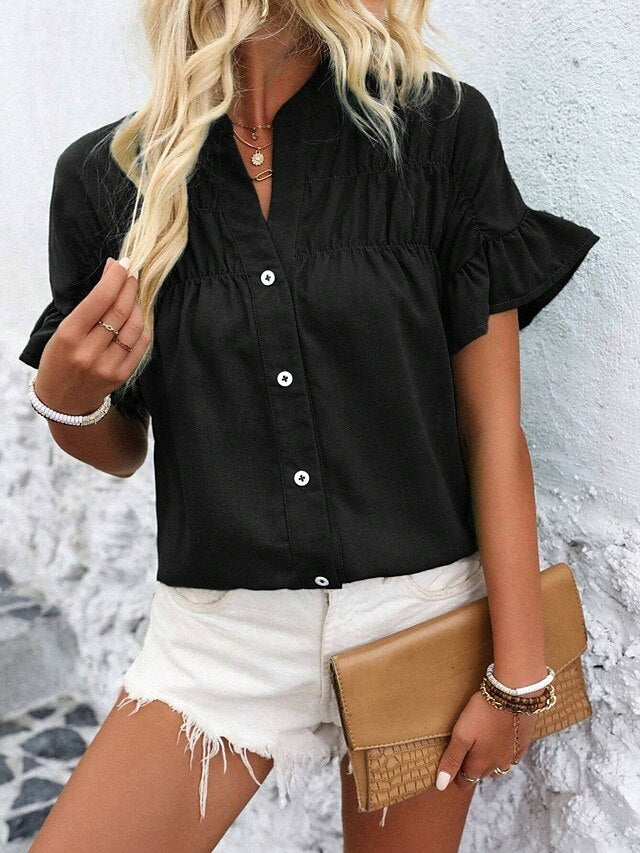 Women's Summer Shirt Casual Shirt Blouse Ruched Ruffle