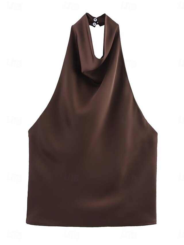 Women's Shirt Satin Shirt Blouse Sleeveless Shirt Plain