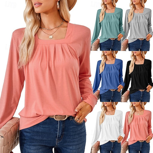 Women's Blouse Ruched Solid Color Daily Stylish Casual Long
