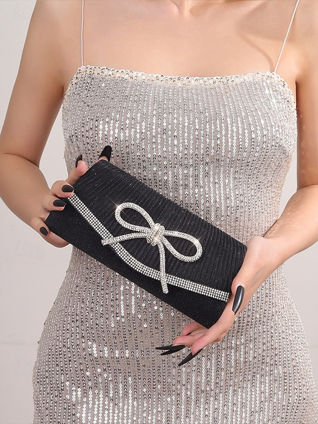 Glitter Purse Rhinestone Blue Clutch Bow with Accent