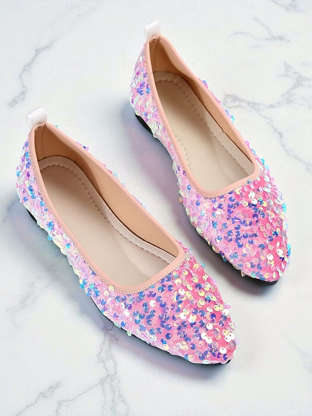 Sparkly Flats Sequin Women's Black Toe Pointed - Ballet
