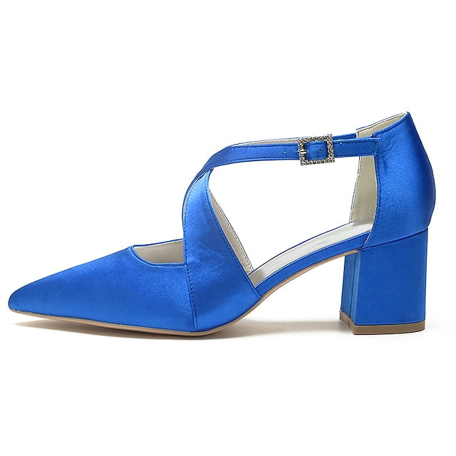 Heels Toe Satin – Pointed Women's Elegant Block White