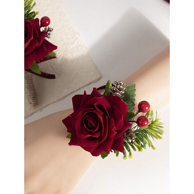 Boutonniere Women's Christmas and Corsage Red Set Rose