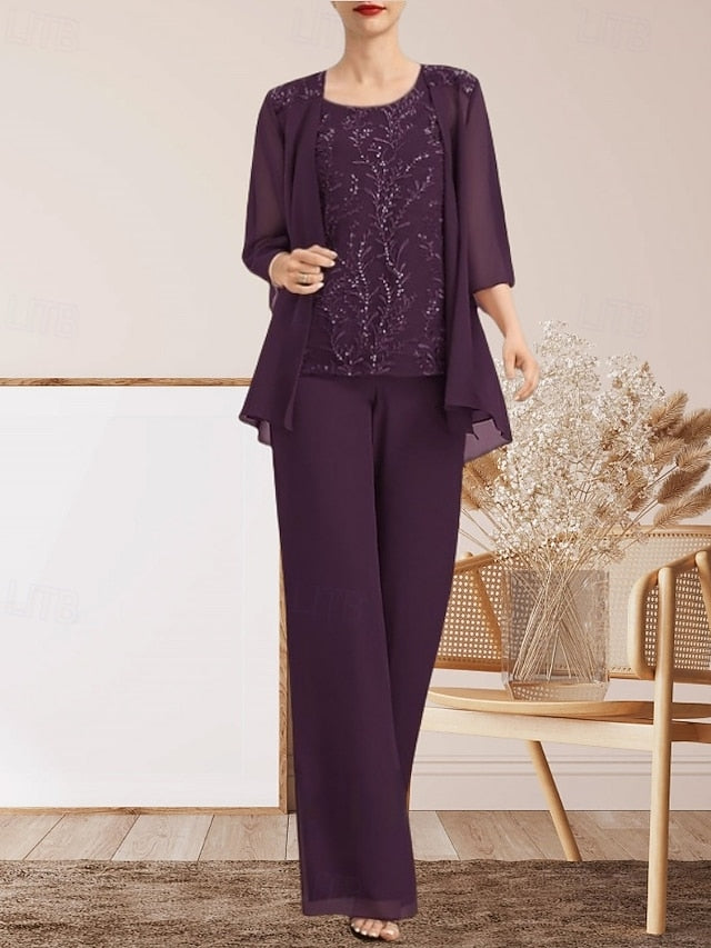 Dress Mother Piece 3 Pantsuit of Bride Elegant Guest Wedding the