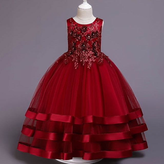 Sleeveless Kids Colored Wedding Party Girls' Dress Solid
