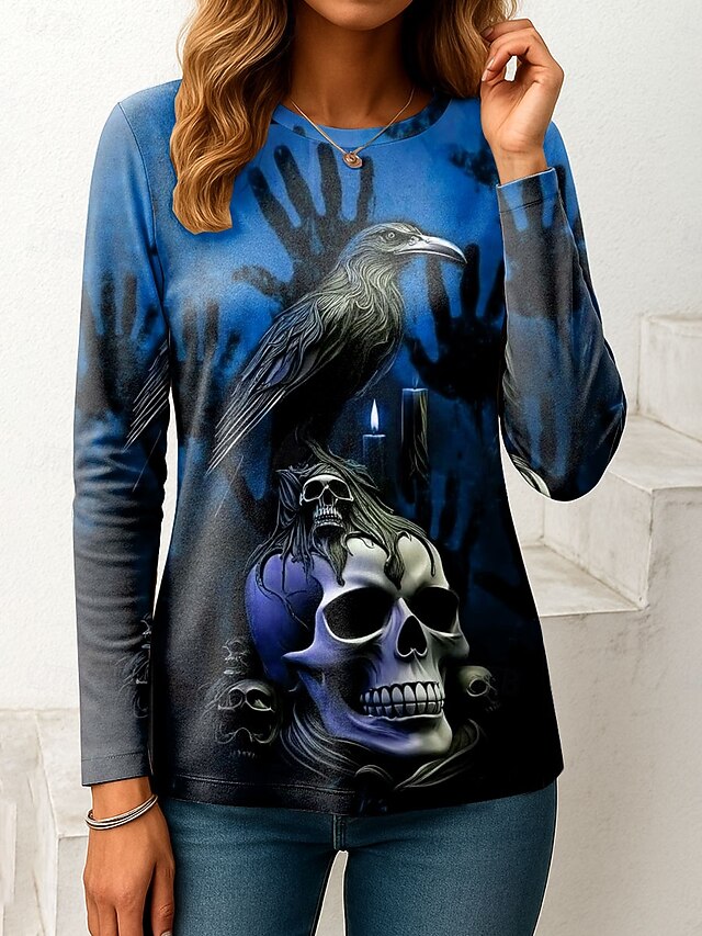 Women's T Shirt Skulls Graphic Vintage Fashion Stylish Long