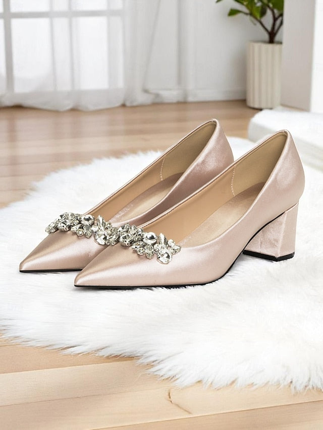 Pointed Pumps Wedding with Toe Champagne Women's Satin