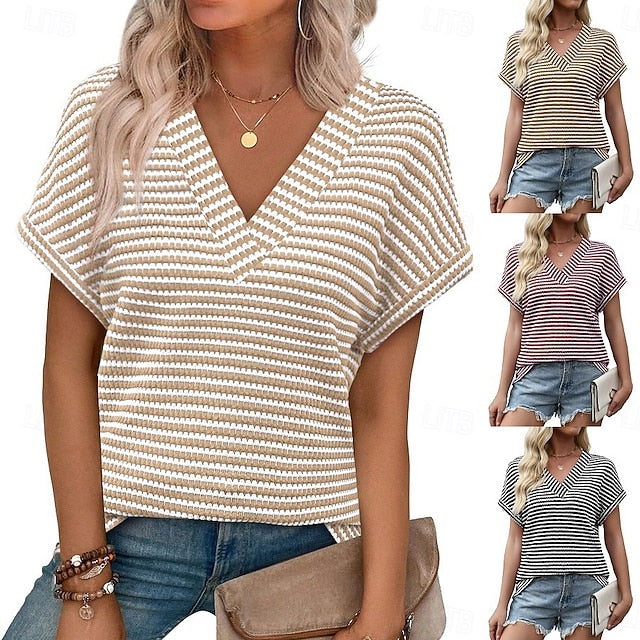 Women's T Shirt Tee Top Print Striped Fashion Stylish