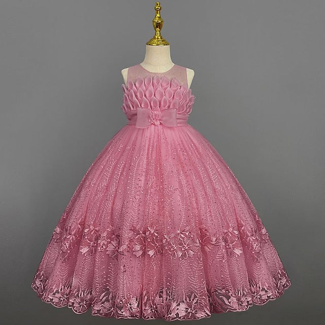 Girl Dress Girls' Flower Colored Solid Kids