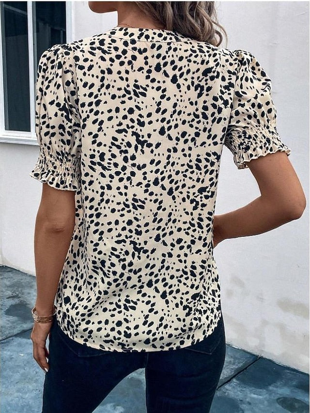 Women's Shirt Blouse Casual Polka Dot Print Short Sleeve