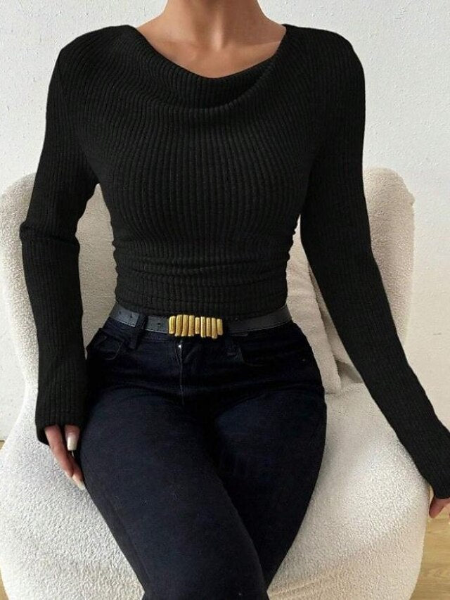 Women's Ribbed Knit Tops Tee Tunic Elegant Stylish Long