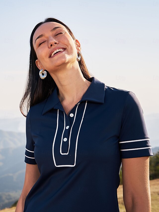 Women's Golf Polo Shirt Navy Blue Rose Red Short Sleeve UV