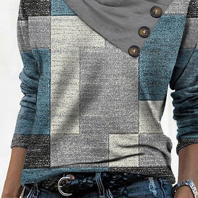 Women's T Shirt Buttons Print Geometric Abstract Daily