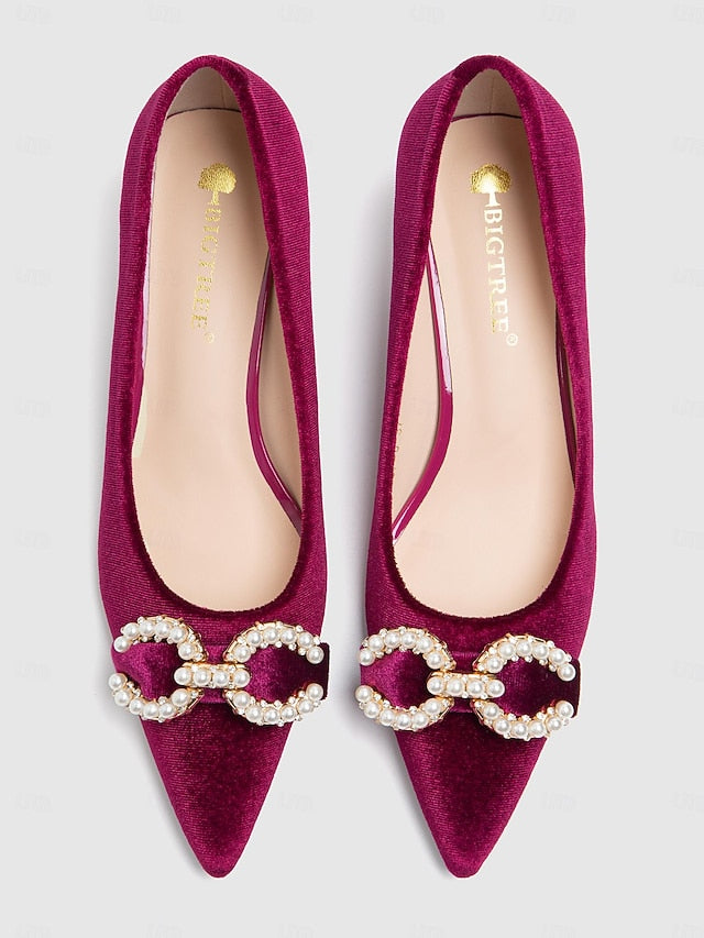 with Velvet Kitten Bow Pearl Women's Pumps Burgundy Heel -