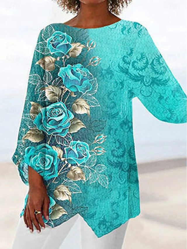 Women's T Shirt Print Floral Tie Dye Fashion Long Sleeve