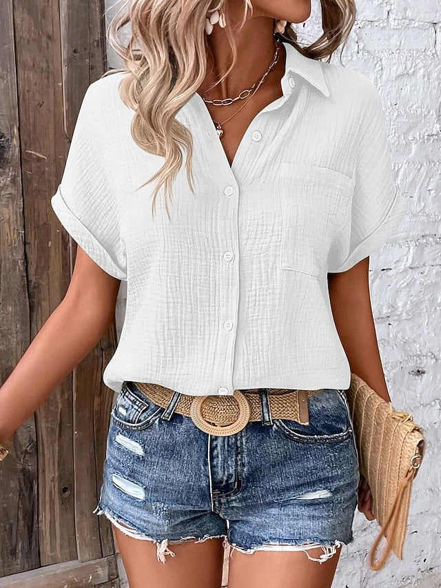 Women's Blouse V-Neck Button-Up Textured Pattern Casual