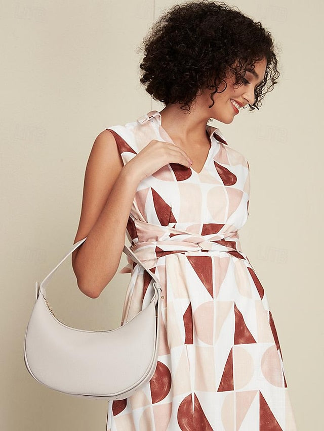 Elegant Women's Shoulder Crescent Bag Stylish - White