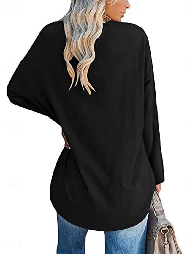 Women's Blouse Solid Color Stylish Casual Long Sleeve Crew
