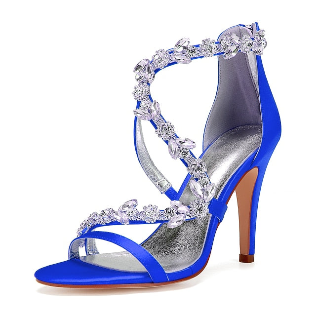 Women's Floral High Satin with Pink Rhinestone Sandals Heel