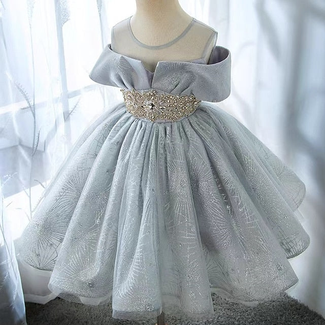 Party Dress Sleeve Short Kids Girls' Solid Color